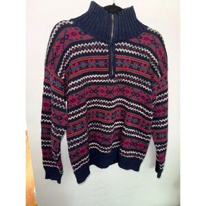 Erika Classics Fair Isle Quarter Zip‎ Knit Sweater Women's Small Pullover